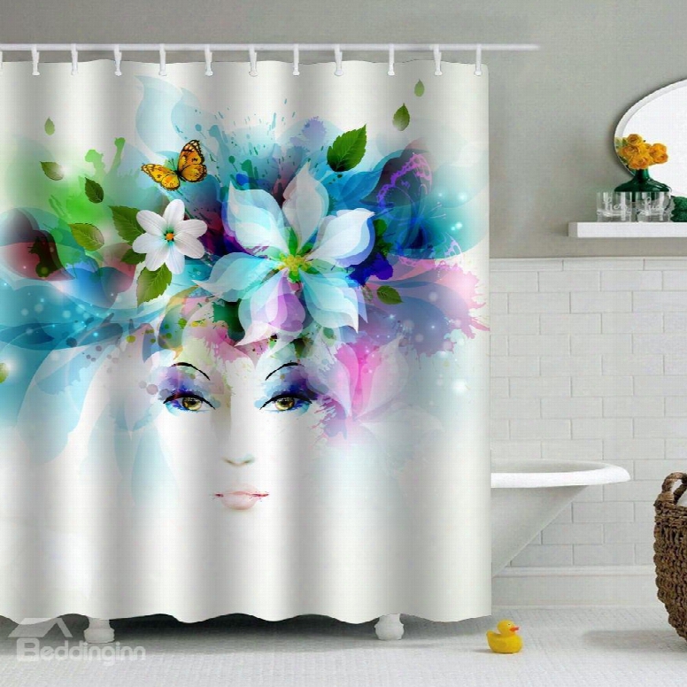 Flowers On Head Printed Peva Waterproof Durable Antibacterial Eco-friendly Shower Curtain