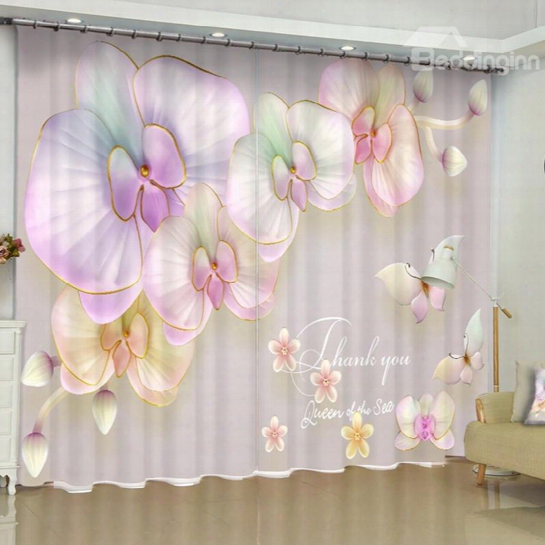 Fresh And Romantic Pink Blooming Flowers Printed 2 Panels Living Room Curtain