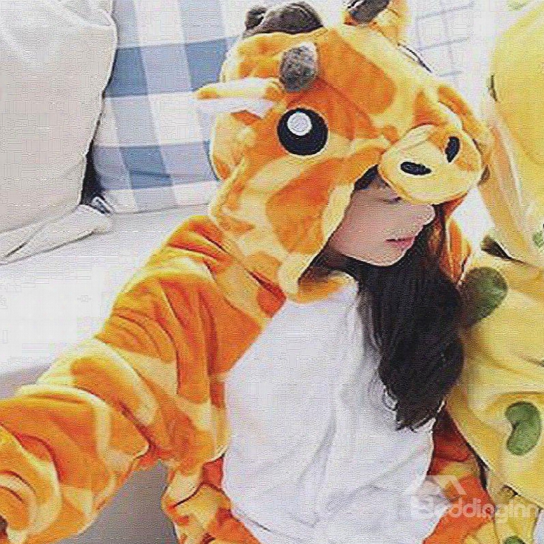 Giraffe Shaped Flannel Yellow 1-piece Kids Pajama