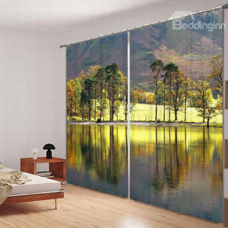 Graceful Lakes And Mountains 3d Printing Polyester Curtain