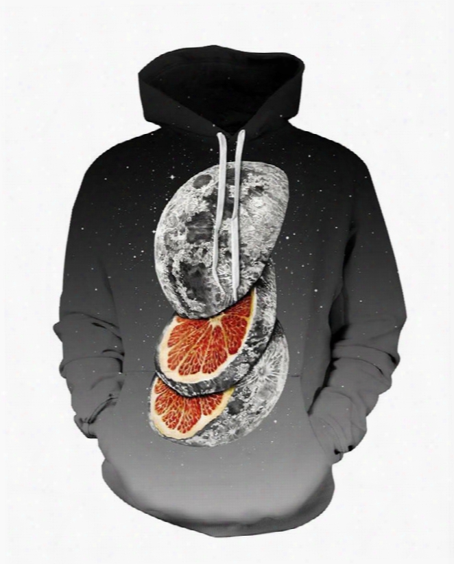 Gradient Color Black Orange Fruit 3d Pattern Couple Long Sleeve Spandex Hoodie