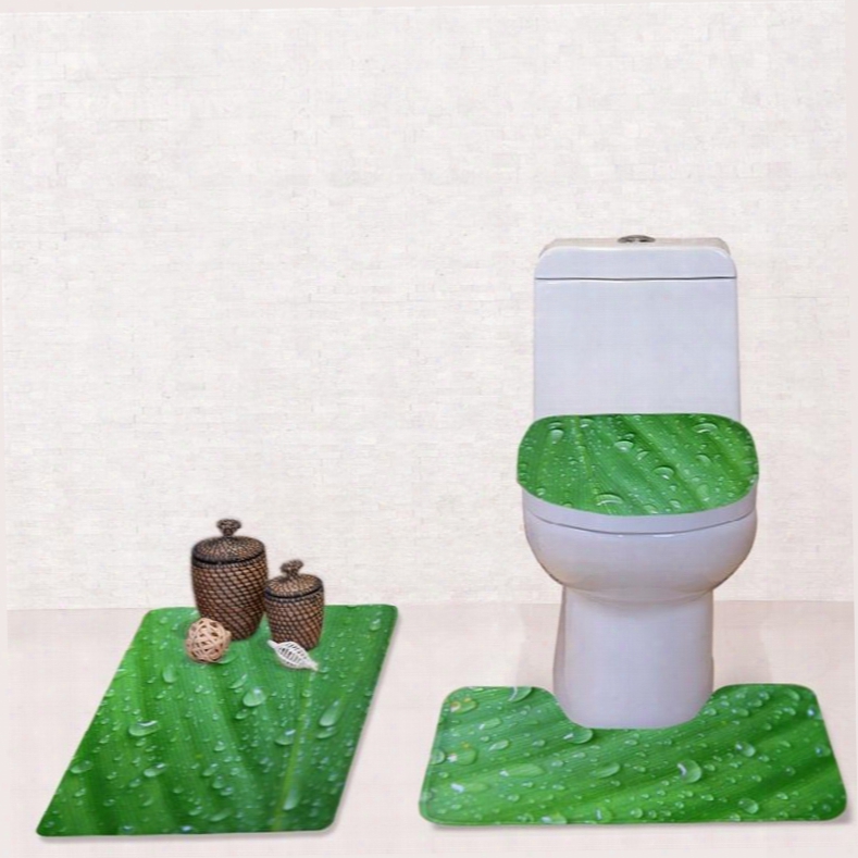 Green 3-piece Flannel Pvc Soft Water-absorption Anti-slid Toilet Seat Covers