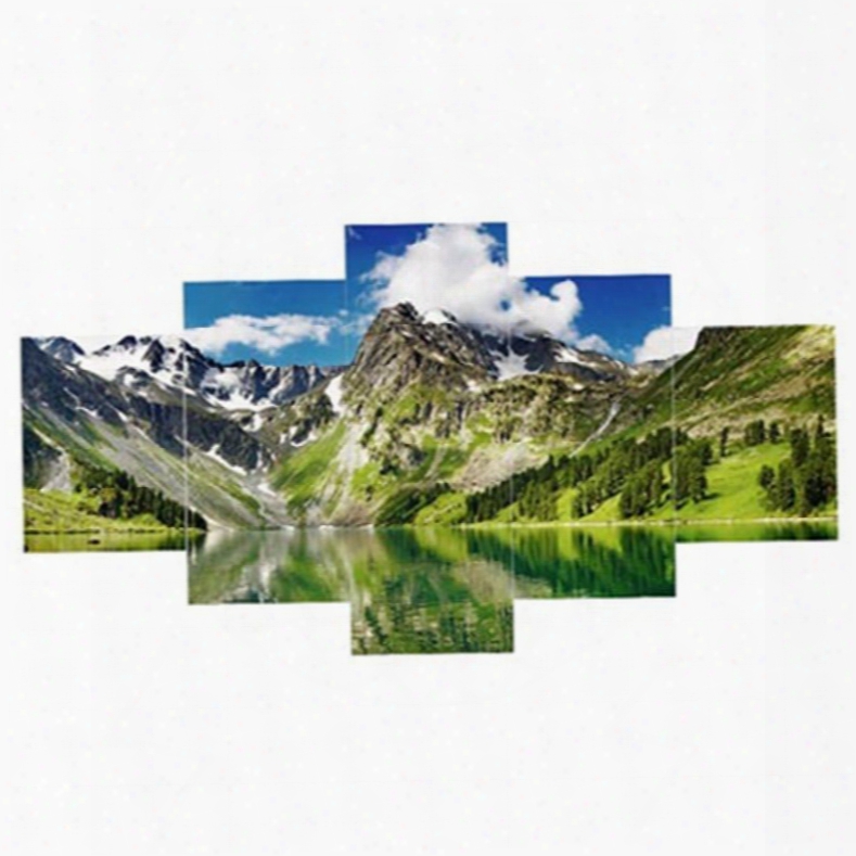 Green  Mountains In Blue Sky Hanging 5-piece Canvas Eco-frienddly And Waterproof Non-framed Prints