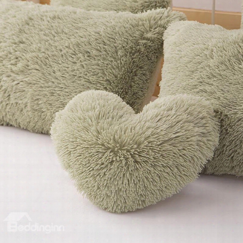 Green Plush Heart Shape Decorative Fluffy Tthrow Pillow