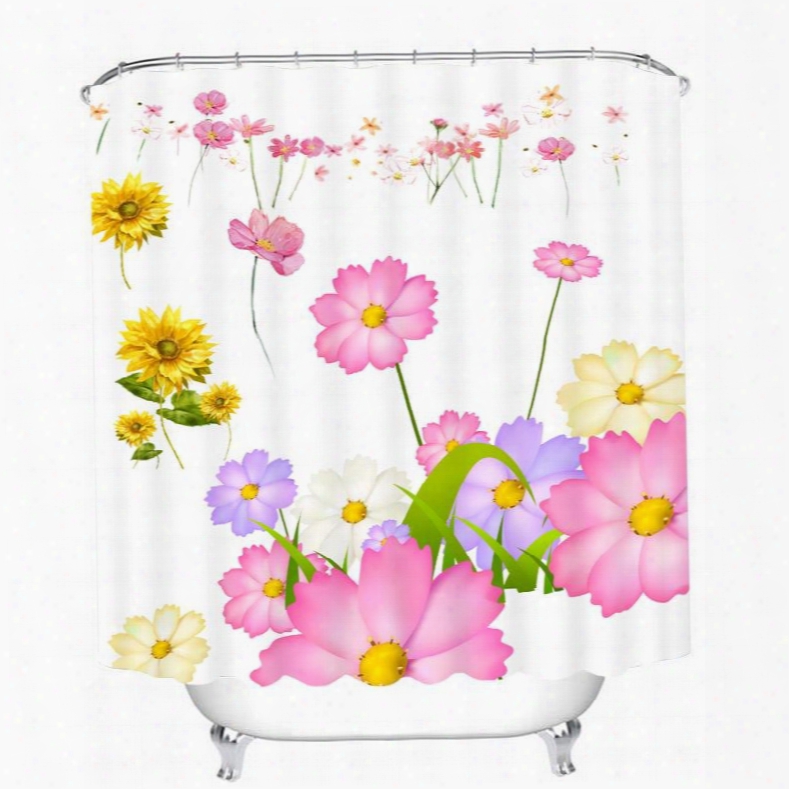 Hand Painted Colored Flowers 3d Printed Bathroom Waterproof Shower Curtain
