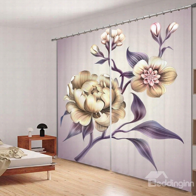 Hand Painted Peony 3d Printing Polyester Curtain