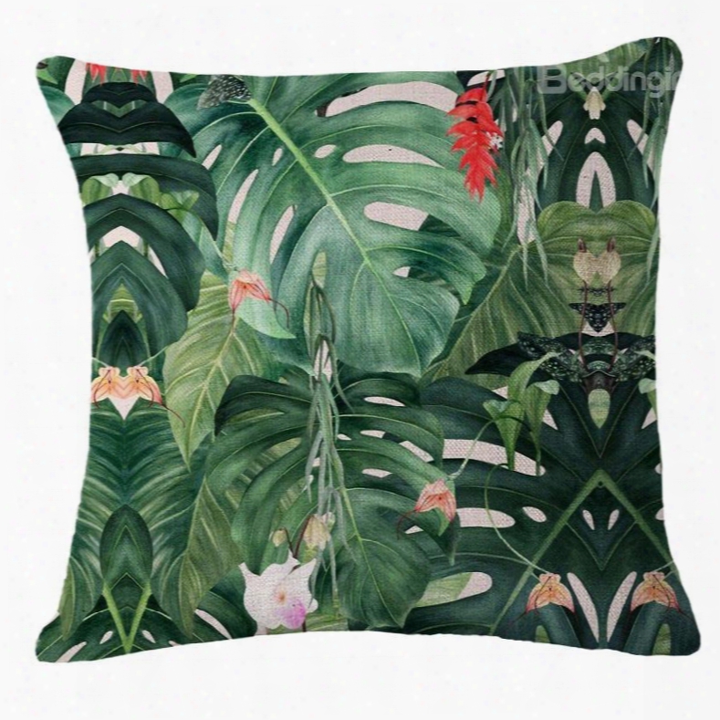 Hand-painted Tropical Leaves Foliage Design Linen Throw Pillowcases