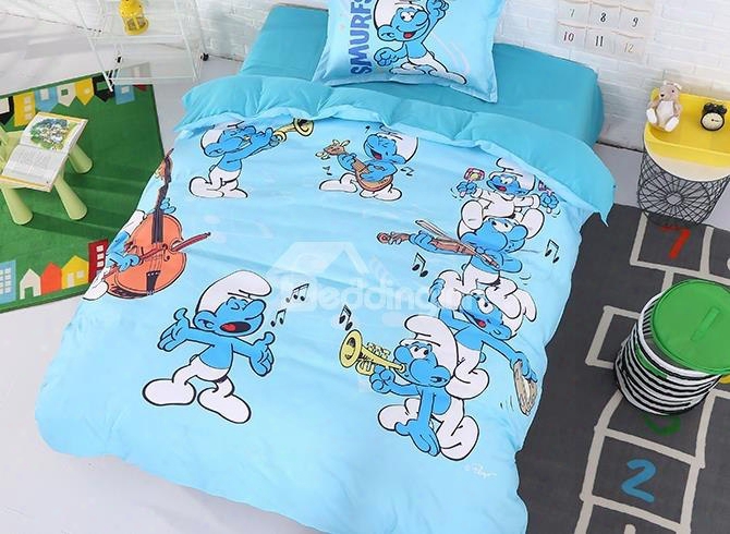 Harmony Smurf With Musical Notes Printed Twin 3-piece Kids Blue Bedding Sets