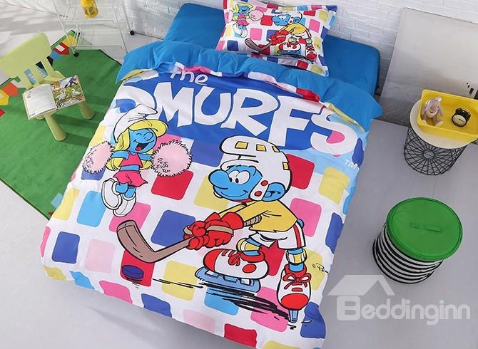 Hockey Smurf And Dancing Smurfette Twin 3-piece Kids Bedding Sets/duvet Covers