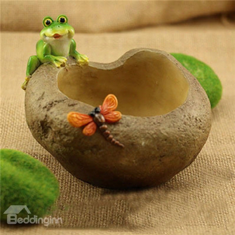 Imitation Stump Resin With Frog And Butterfly Home Decorations Creative Flower Pot