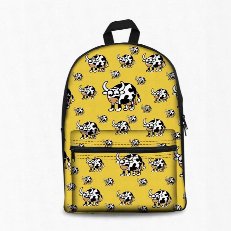 Kids School Backpack For Boys & Girls 3d Milk Cows With Yellow Bottom Color Calico Design