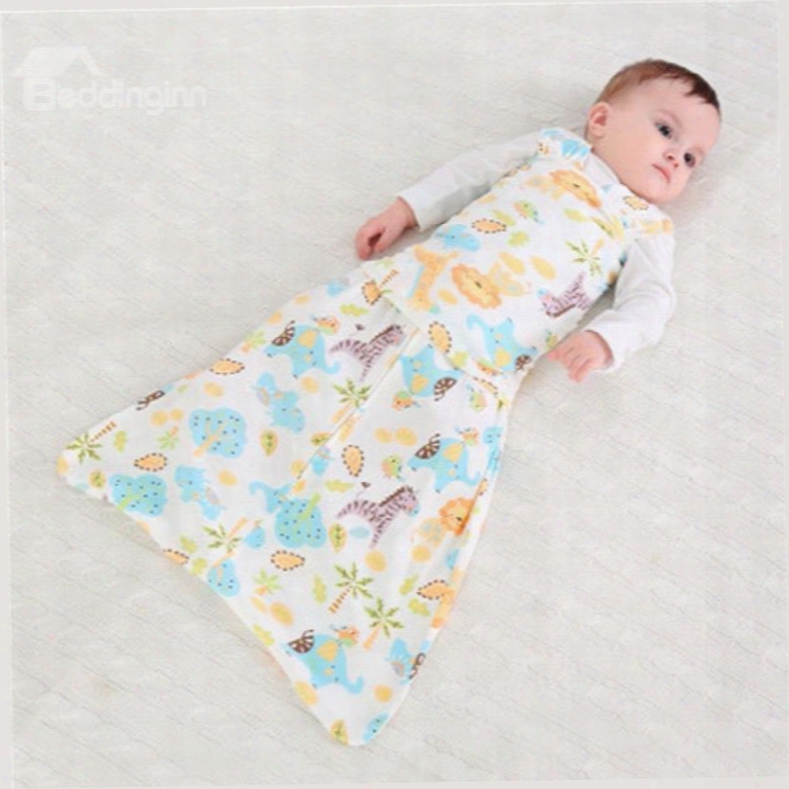 Lions And Plants Printed Cotton 1-piece White Baby Sleeping Bag