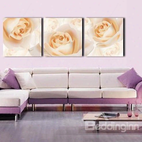 Lovely Champagne Roses Print 3-piece Cross Film Wall Art Prints