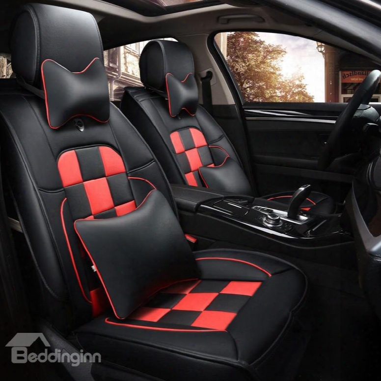 Luxurious Sports Style Grid Design Durable Leather Universal Car Seat Cover