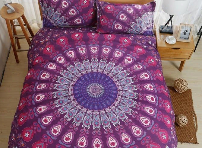 Mandala Print Bohemian Style Purple Ombre Polyester 3-piece Bedding Sets