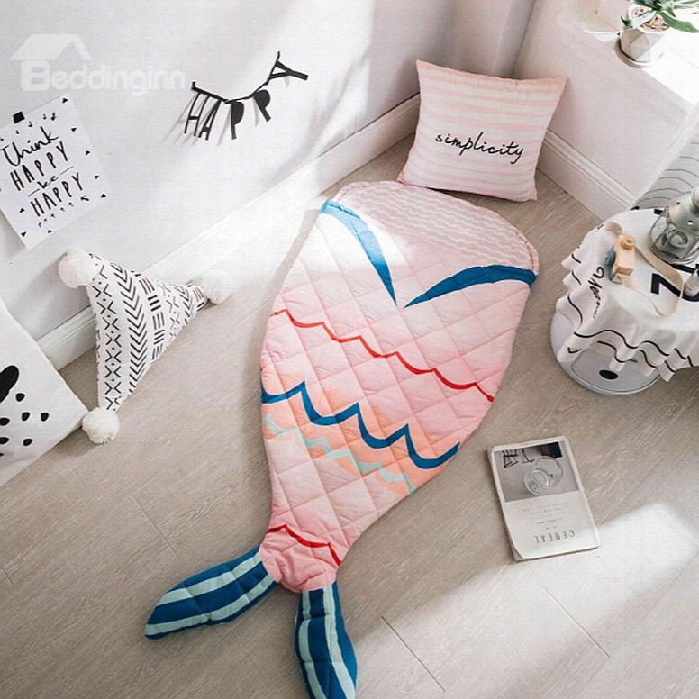 Mermaid Printed Cotton 1-piece Pink Baby Sleeping Bag