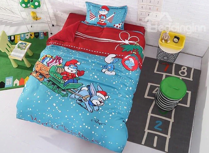 Merry Christmas Papa Smurf Printed Twin 3-piece Kids Bedding Sets