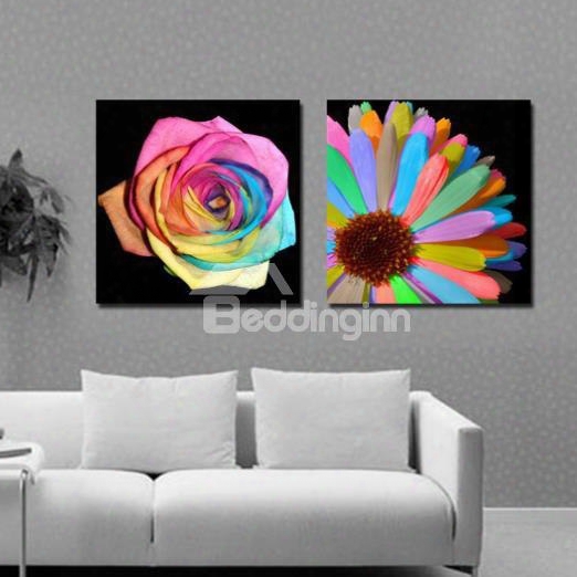 Modern Style Colorful Flowers Print 2-piece Cross Film Wall Art Prints