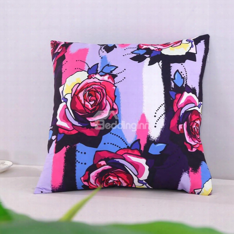 Multi-color Roses Pattern Decorative Square Polyester Throw Pillowcases