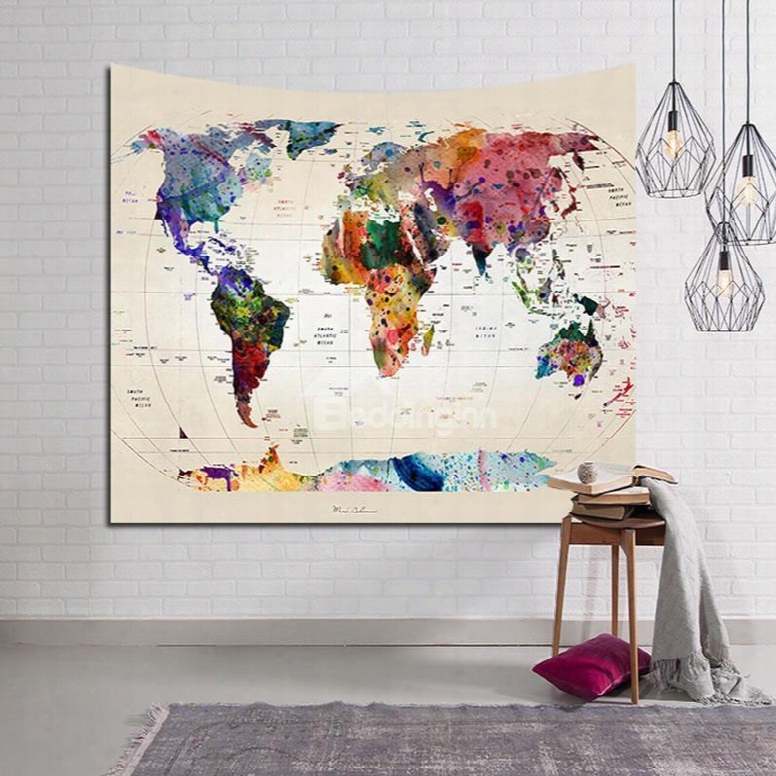 Multi Watercolors World Map Painting Decorative Hanging Wall Tapestry
