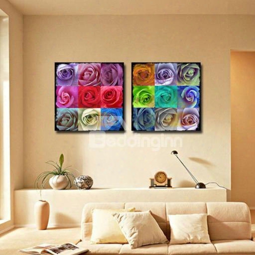 New Arrival Beautiful Colorful Roses Print 2-piece Cross Film Wall Art Prints