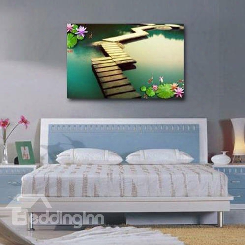 New Arrival Beautiful Lotus Leaves And Bridge Print Cross Film Wall Art Prints