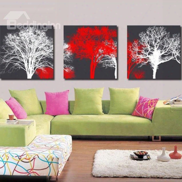 New Arrival Elegant White And Red T Rees Print 3-piece Cross Film Wall Art Prints