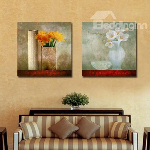 New Arrival Lovely Flowers In Vase Painting Print 2-piece Cross Film Wall Art Prints
