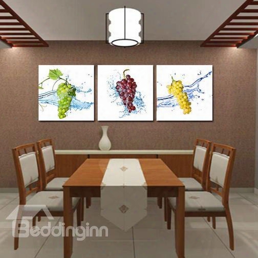 New Arrival Lovely Fresh Grapes Print 3-piece Cross Film Wall Art Prints