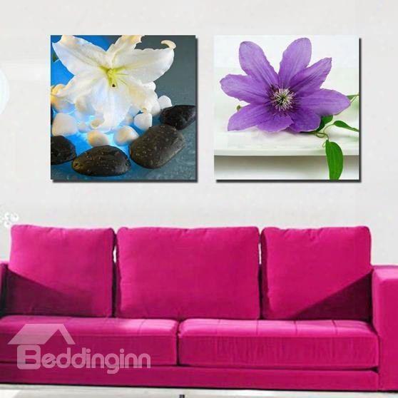 New Arrival Lovely White And Purple Flowe Rs Print 2-piece White Cross Film Wall Art Prints