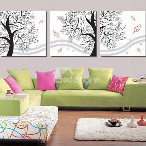 New Arrival Modern Lovely Tree And Leaves Print 3-piece Cross Film Wall Art Prints