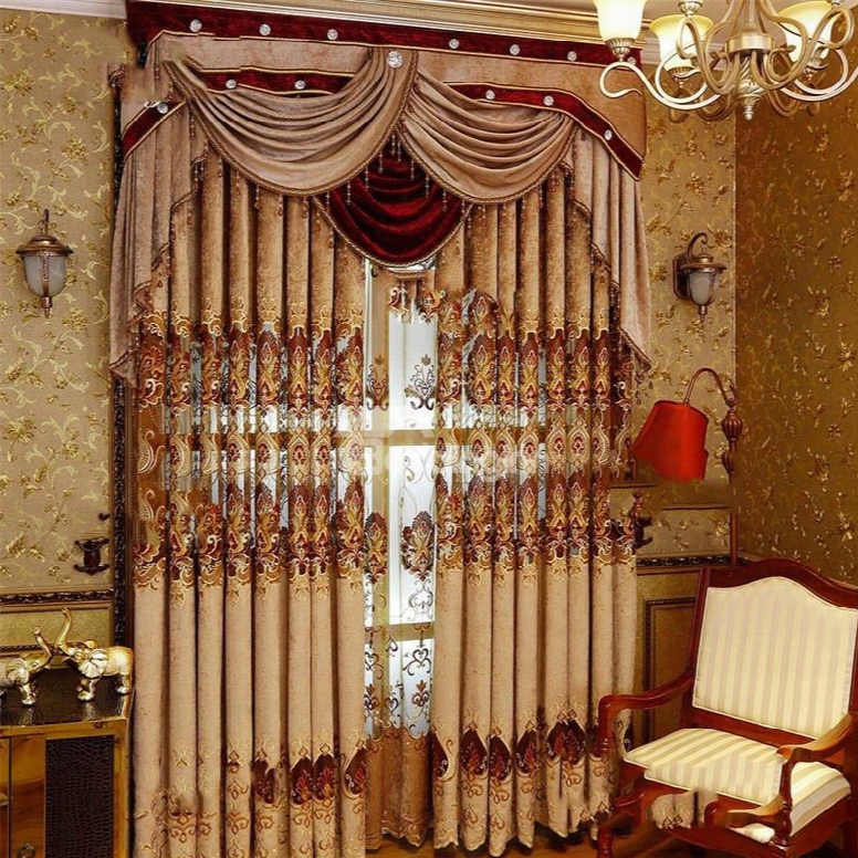 Noble And Elegant Embroidered Flowers With Hollowed Designing 2 Panels Living Room Curtain