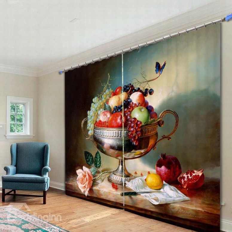 Oil Painting Fruit Dish 3d Printing Polyester Curtain