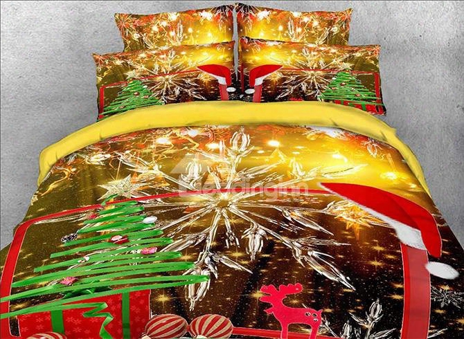 Onlwe 3d Christmas Gift And Snowflake Printed Cotton 4-piece Bedding Sets/duvet Covers