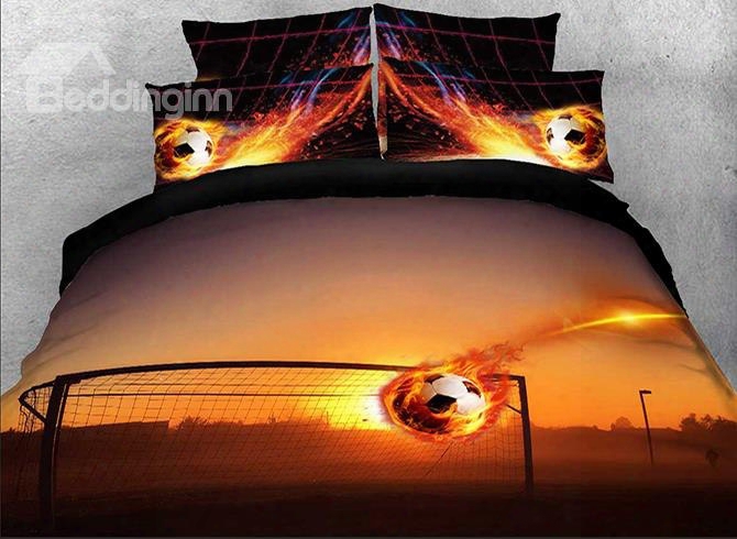 Onlwe 3d Fiery Soccer Ball And Goal Printed 5-piece Comforter Sets