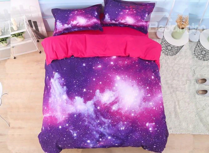 Onlwe 3dgalaxy Cluster Printed 5-piece Purple  Comforter Sets