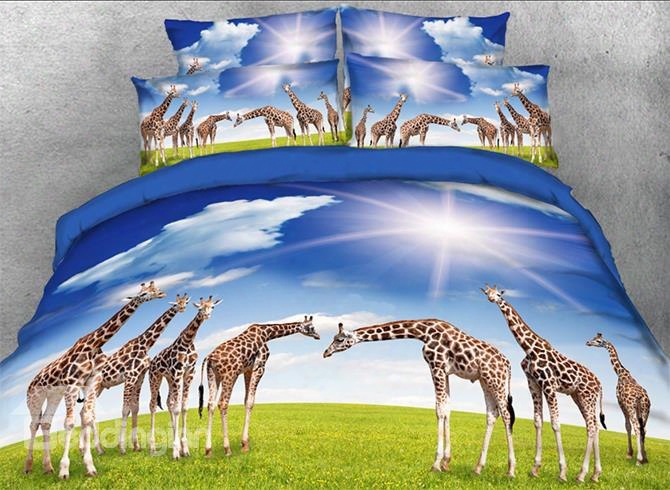 Onlwe 3d Giraffes Under Blue Sky Sunshine 4-piece Bedding Sets/duvet Covers
