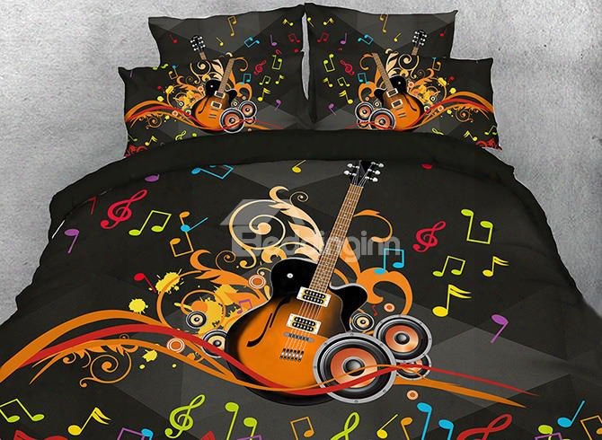 Onlwe 3d Guitar Speakers And Colorful Beating Note Cotton 4-piece Bedding Sets/duvet Covers
