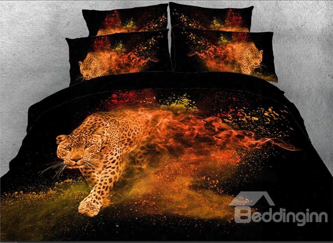 Onlwe 3d Leopard Walking Through Fire Modern Style 4-piece Bedding Sets/duvet  Covers