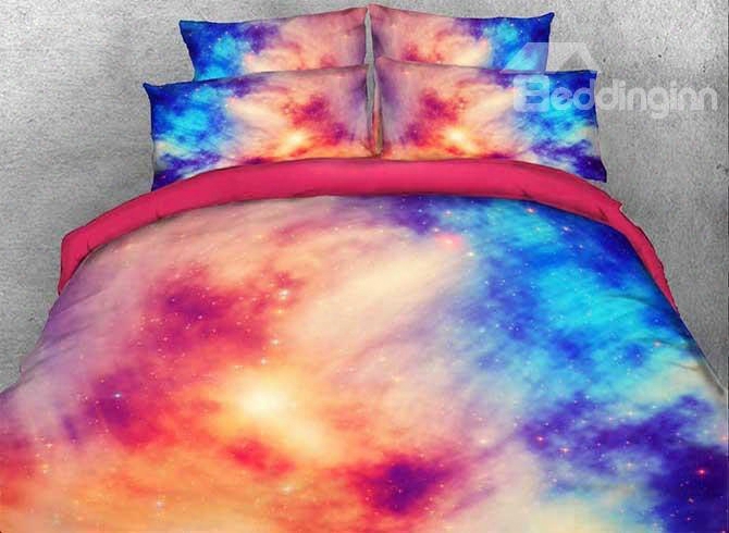 Onlwe 3d Pink Blue Contrast Galaxy Printed Cotton 4-piece Bedding Sets/duvet Covers