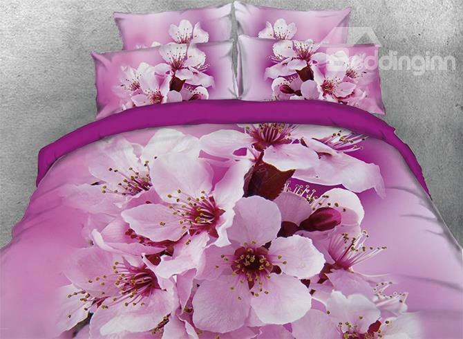 Onlwe 3d Pink Cherry Blossoms Printed 4-piece Bedding Sets/duvet Covers