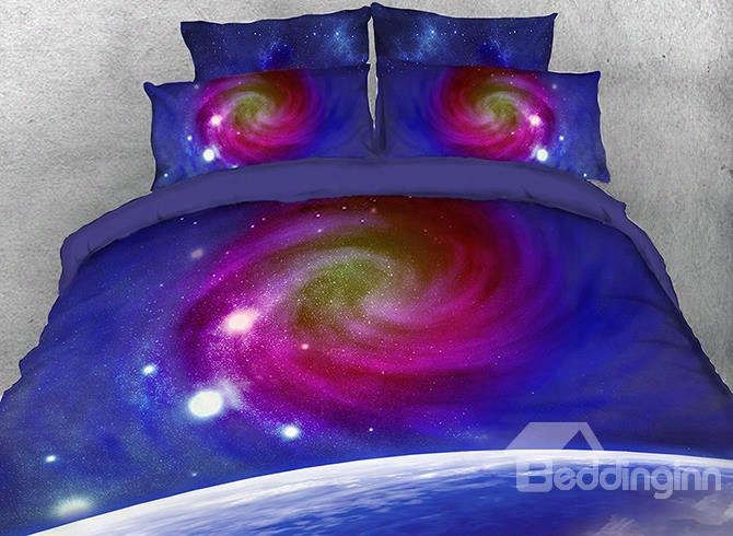 Onlwe 3d Purple Spiral Galaxy And The Earth 4-piece Bedding Sets/duvet Covers