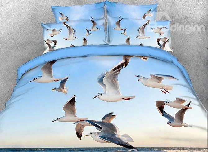 Onlwe 3d Seagulls Flhing Over Ocean Cotton 4-piece Bedding Sets/duvet Covers