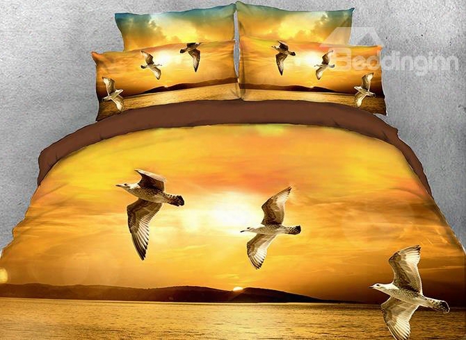 Onlwe 3d Seagulls Flying Over Ocean In The Twilight 4-piece Bedding Sets/duvet Covers