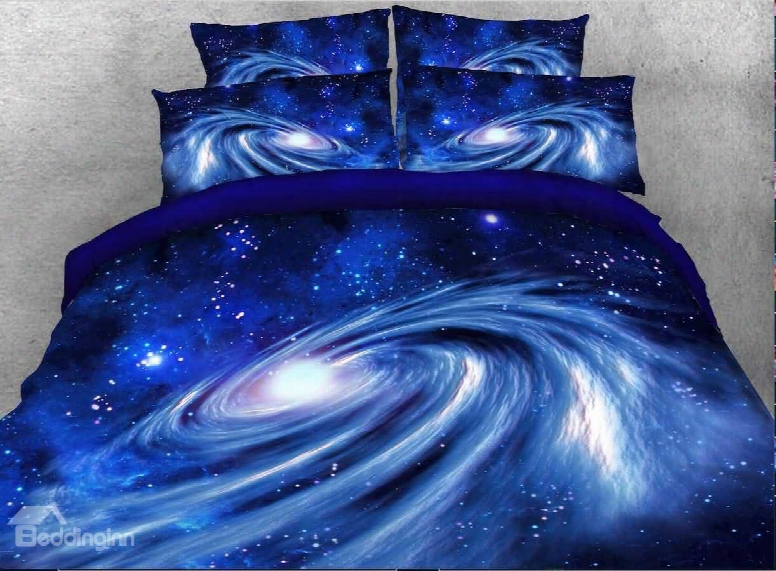Onlwe 3d Spiral Galaxy Universe 4-piece Blue Bedding Sets/duvet Covers