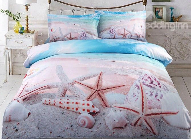 Onlwe 3d Starfish And Shells On The Beach Printed 5-piece Comforter Sets