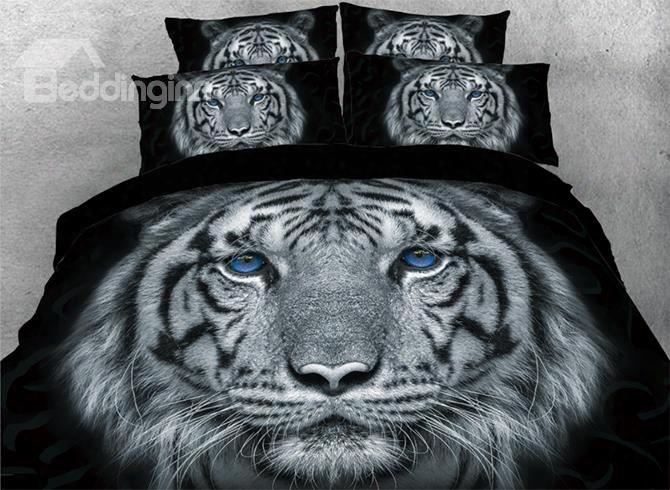 Onlwe 3d Tiger With Blue Eyes Printed 4-piece Animal Bedding Sets/duvet Covers