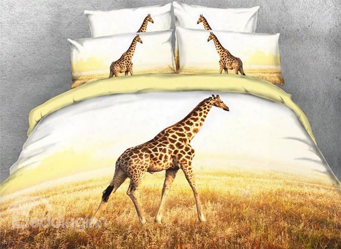 Onlwe 3d Walking Giraffe Safari Style 4-piece Bedding Sets/duvet Covers