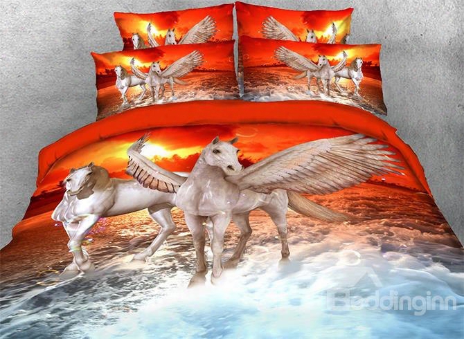 Onlwe 3d White Horse Crossing The River Printed 4-piece Bedding Sets/duvet Covers