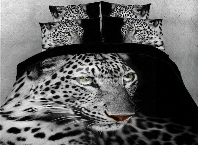 Onlwe 3d Wild Leopard Printed 4-piece Black Bedding Sets/duvet Covers